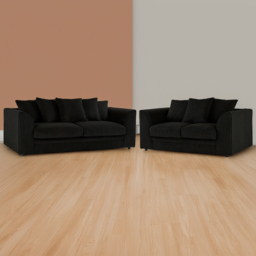 Portland Luxor 5 Seater Black Jumbo Cord Sofa Set with Scatter Back