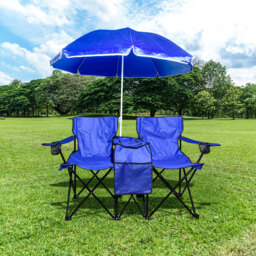 Blue 2 Seater Beach Chair and Parasol Set - thumbnail 2