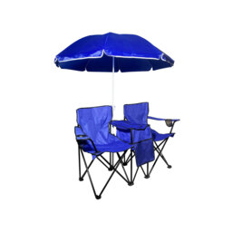 Blue 2 Seater Beach Chair and Parasol Set - thumbnail 4