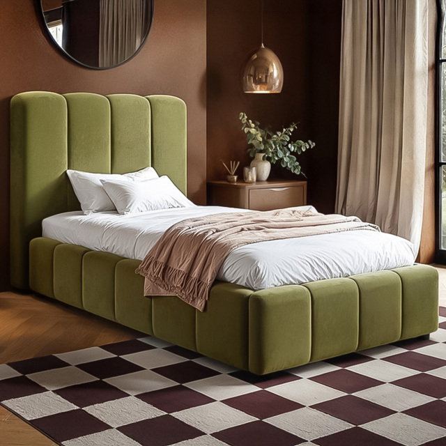 SOLACE+CO Emilie Green Single Velvet Ribbed Ottoman Bed - image 1