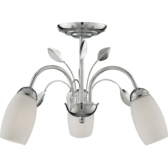 Lighting Collection 3 Light Chrome White Glass Shade Semi Flush Ceiling Light - image 1