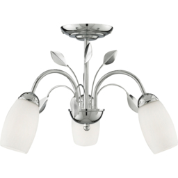 Lighting Collection 3 Light Chrome White Glass Shade Semi Flush Ceiling Light - thumbnail 3