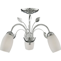 Lighting Collection 3 Light Chrome White Glass Shade Semi Flush Ceiling Light