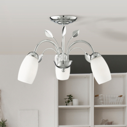 Lighting Collection 3 Light Chrome White Glass Shade Semi Flush Ceiling Light - thumbnail 2