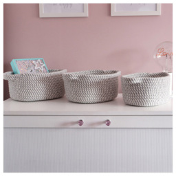 JVL Edison Oval Cotton Rope Storage Basket 3 Pack - thumbnail 2