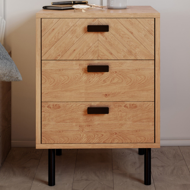 Seconique Leon 3 Drawer Medium Oak Effect Bedside Table - image 1