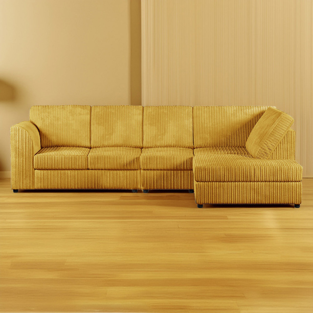 Luxor 5 Seater Mustard Jumbo Cord Right Hand L Shaped Corner Sofa with Full Back - image 1