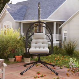 Outsunny Black PE Rattan Hanging Egg Chair