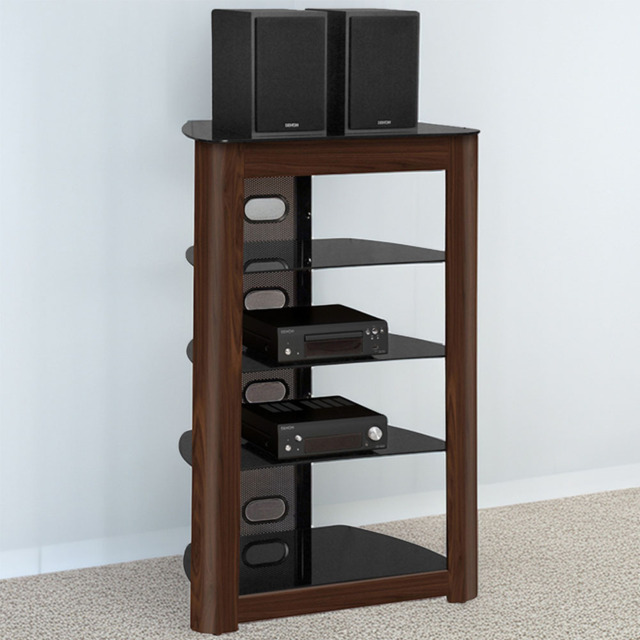 Centurion Supports Zinnia 5 Shelf Black Glass with Walnut Facia Multimedia Stand - image 1