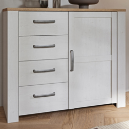 Florence Single Door 4 Drawer Riviera Oak and White Sideboard