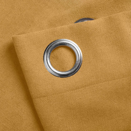 Alan Symonds Velvet Chenille Ring Top Eyelet Curtains Ochre 142 x 137cm - thumbnail 2