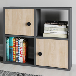 Decorotika Tuttle Anthracite and Oak 2 Door 2 Shelf Multipurpose Bookcase