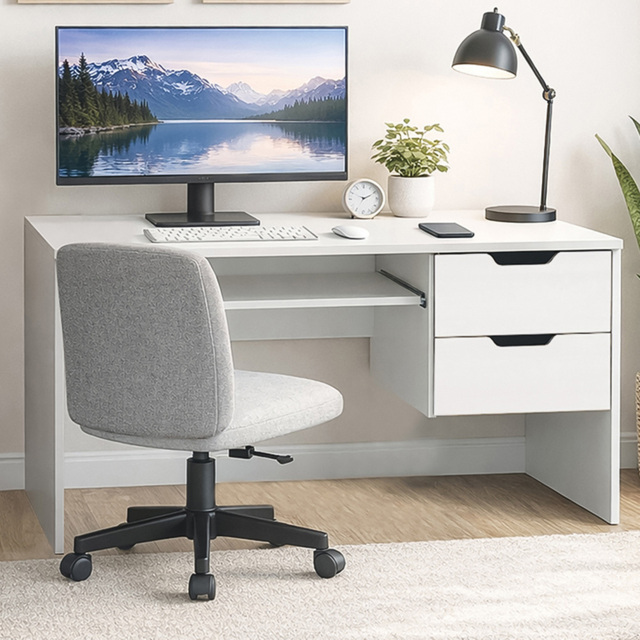 Kidsaw 2 Drawer Modern Home Office Desk with Keyboard Tray White - image 1
