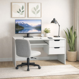 Kidsaw 2 Drawer Modern Home Office Desk with Keyboard Tray White - thumbnail 4