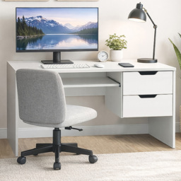 Kidsaw 2 Drawer Modern Home Office Desk with Keyboard Tray White - thumbnail 1
