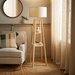 ValueLights Wakefield 2 Shelf White Edge Drum Shade Wooden LED Floor Lamp - thumbnail 2