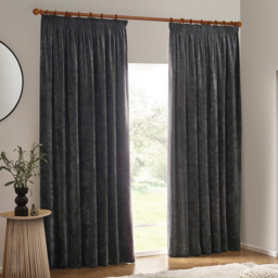 Yard Heavy Chenille Velvet Charcoal Pencil Pleat Curtains 229 x 137cm - thumbnail 1