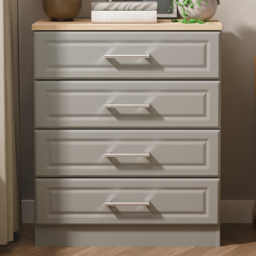Crowndale Kent Dusk Grey and Bardolino Oak 4 Drawer Chest of Drawers Ready Assembled - thumbnail 1