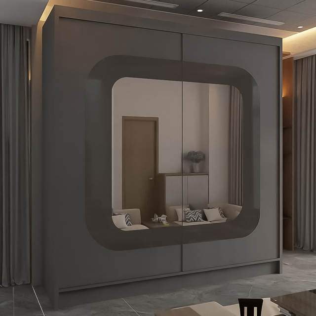 M N Furniture Cheen 2 Door Grey Strip Mirrored Sliding Wardrobe 203cm - image 1