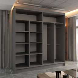 M N Furniture Cheen 2 Door Grey Strip Mirrored Sliding Wardrobe 203cm - thumbnail 3