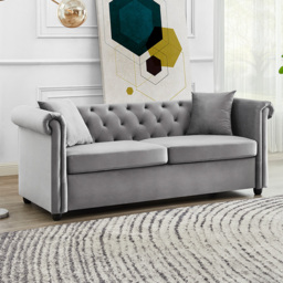 Home Detail Ascot Chesterfield 3 Seater Grey Velvet Sofa