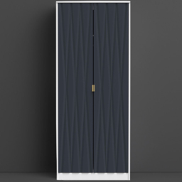 Crowndale Diamond Ready Assembled 2 Door Matt Indigo and White Tall Double Wardrobe