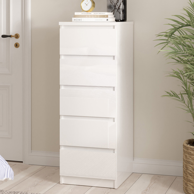 Florence 5 Drawer White High Gloss Narrow Chest of Drawers - image 1