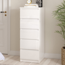 Florence 5 Drawer White High Gloss Narrow Chest of Drawers