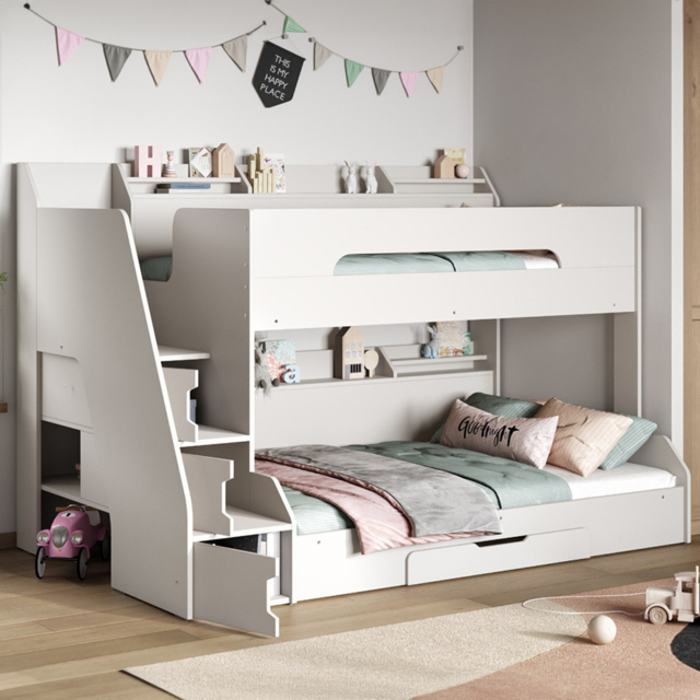Flair Slick Triple Sleeper Staircase White Bunk Bed - image 1