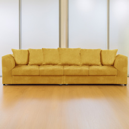 Luxor 4 Seater Mustard Jumbo Cord Long Sofa with Scatter Back - thumbnail 1