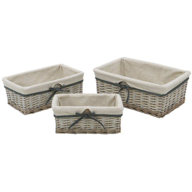 JVL 3 Piece Arianna Grey Rectangular Willow Storage Basket Set - image 1