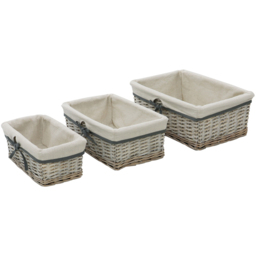 JVL 3 Piece Arianna Grey Rectangular Willow Storage Basket Set - thumbnail 3