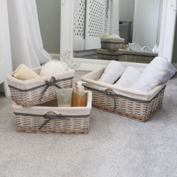 JVL 3 Piece Arianna Grey Rectangular Willow Storage Basket Set - thumbnail 2