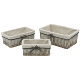 JVL 3 Piece Arianna Grey Rectangular Willow Storage Basket Set
