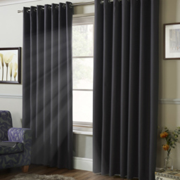 Alan Symonds Essential Plain Ring Top Eyelet Curtains Charcoal 228 x 183cm - thumbnail 2
