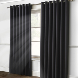 Alan Symonds Essential Plain Ring Top Eyelet Curtains Charcoal 228 x 183cm