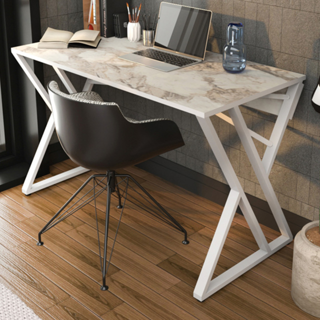 Decorotika Gyza White Marble Effect Computer Desk with Metal Legs - image 1
