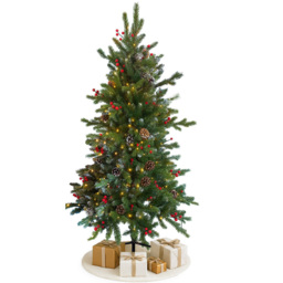Noel Square Pre-Lit Warm White LED Artificial Xmas Tree with Pinecones and Red Berries 1.9ft - thumbnail 1