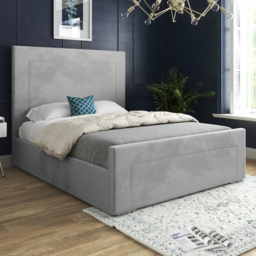 Lucca Grey Small Single Velvet Upholstered Bed Frame with High Headboard - thumbnail 1