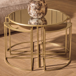 Premier Housewares Jolie Gold Finish Mirrored Top Nest of Coffee Table Set of 5