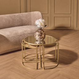 Premier Housewares Jolie Gold Finish Mirrored Top Nest of Coffee Table Set of 5 - thumbnail 4