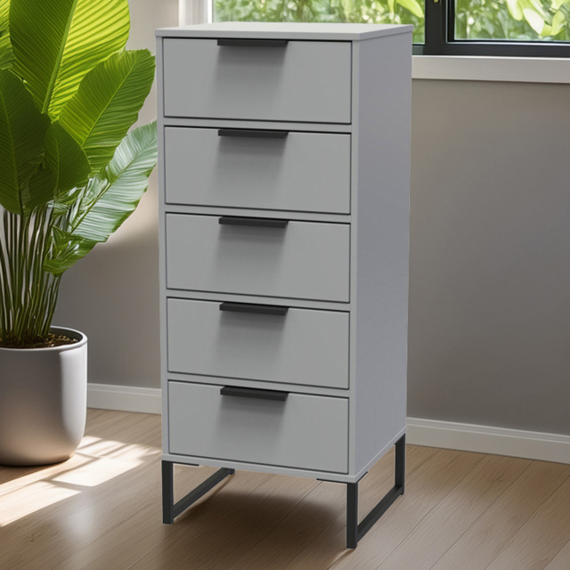 Crowndale Diego 5 Drawer Dusk Grey Tall Bedside Cabinet Ready Assembled - image 1