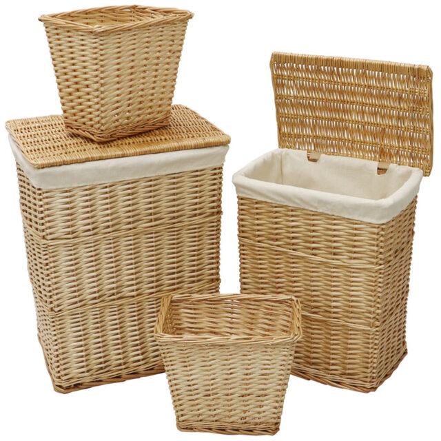 JVL 4 Piece Acacia Honey Rectangular Willow Laundry and Waste Paper Basket Set - image 1