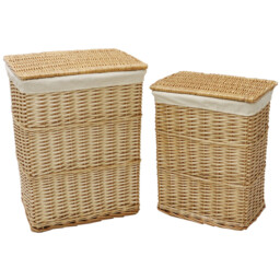 JVL 4 Piece Acacia Honey Rectangular Willow Laundry and Waste Paper Basket Set - thumbnail 3