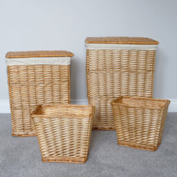 JVL 4 Piece Acacia Honey Rectangular Willow Laundry and Waste Paper Basket Set - thumbnail 2