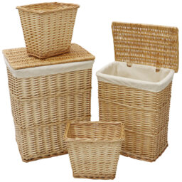 JVL 4 Piece Acacia Honey Rectangular Willow Laundry and Waste Paper Basket Set