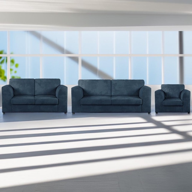 Luxor 6 Seater Navy Blue Jumbo Cord Sofa Set with Full Back - image 1