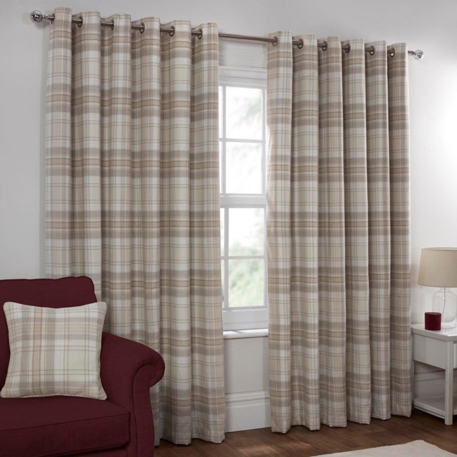 Divante Hatfield Check Blackout Eyelet Curtain Natural 229 x 229cm - image 1