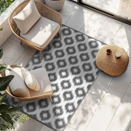 Madrid Geometric Diamond Outdoor Rug Grey - thumbnail 4