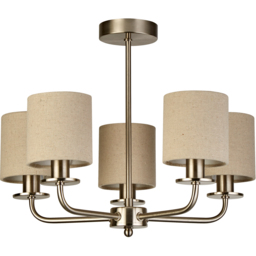 Lighting Collection 5 Light Satin Silver Linen Shades Ceiling Light